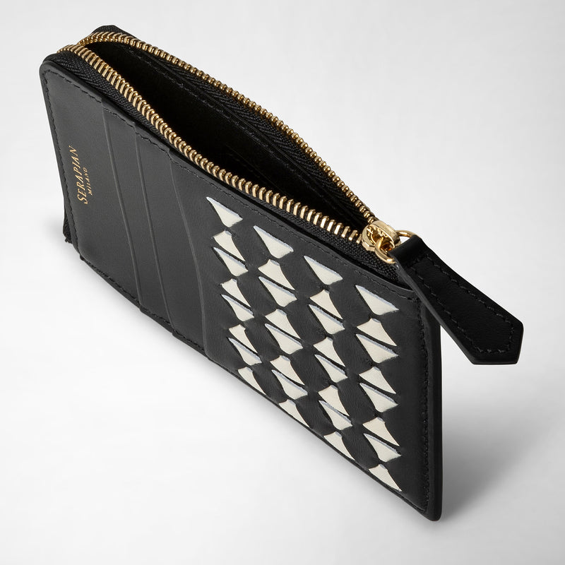 Serapian Portacarte Con Zip In Mosaico Nero-panna