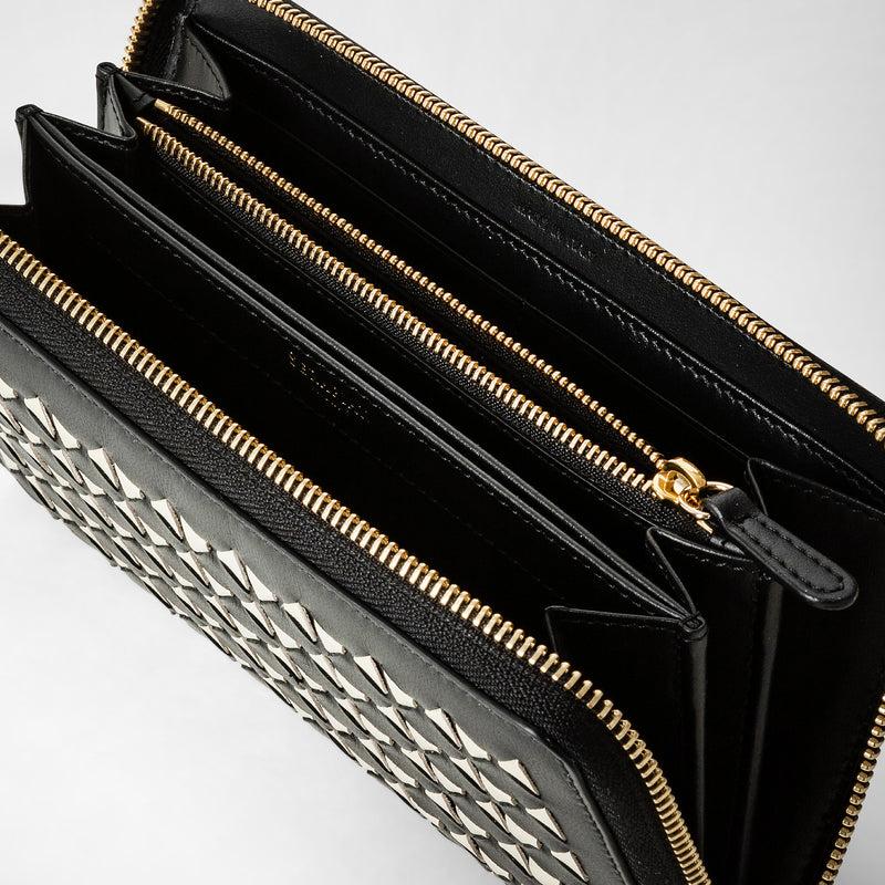 Serapian Portafoglio Con Zip In Mosaico Nero-panna