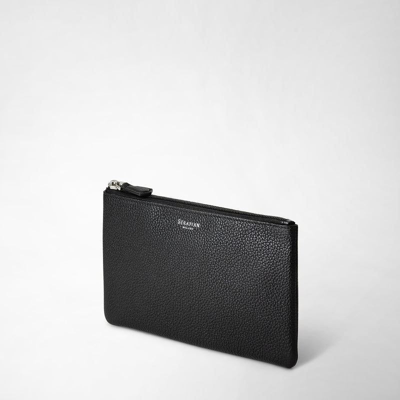 Serapian Pouch With Zip In Cachemire Leather Black