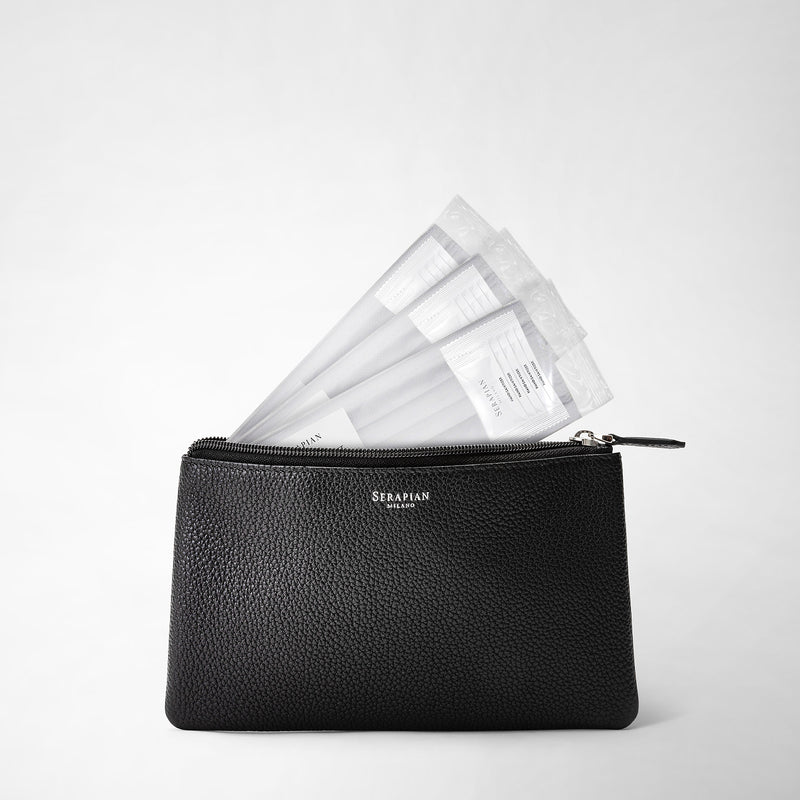 Serapian Pouch With Zip In Cachemire Leather Black
