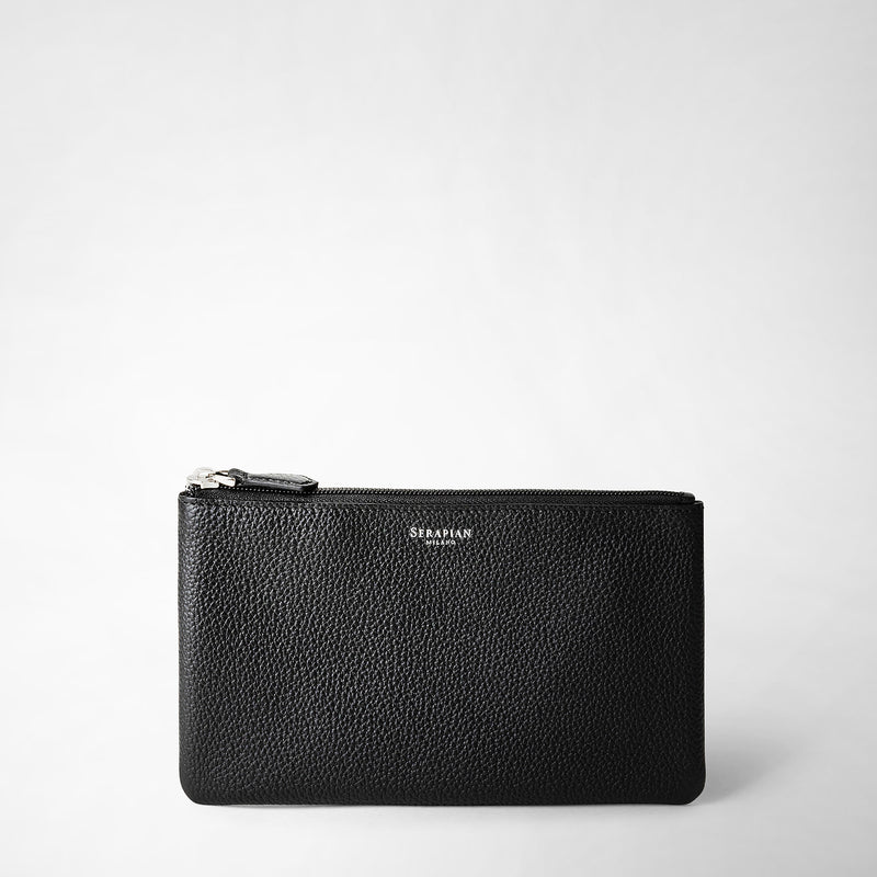 Serapian Pouch with zip in cachemire leather black