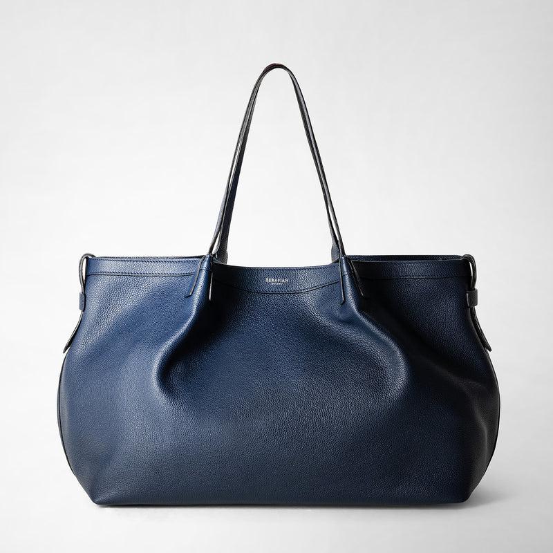 Serapian Tote Bag Secret In Pelle Rugiada Blu Navy