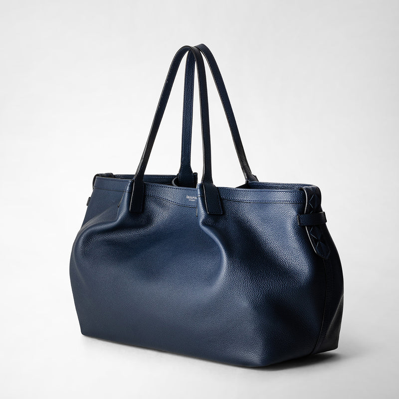 Serapian Tote Bag Secret In Pelle Rugiada Blu Navy