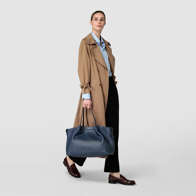 Serapian Tote bag secret in pelle rugiada blu navy