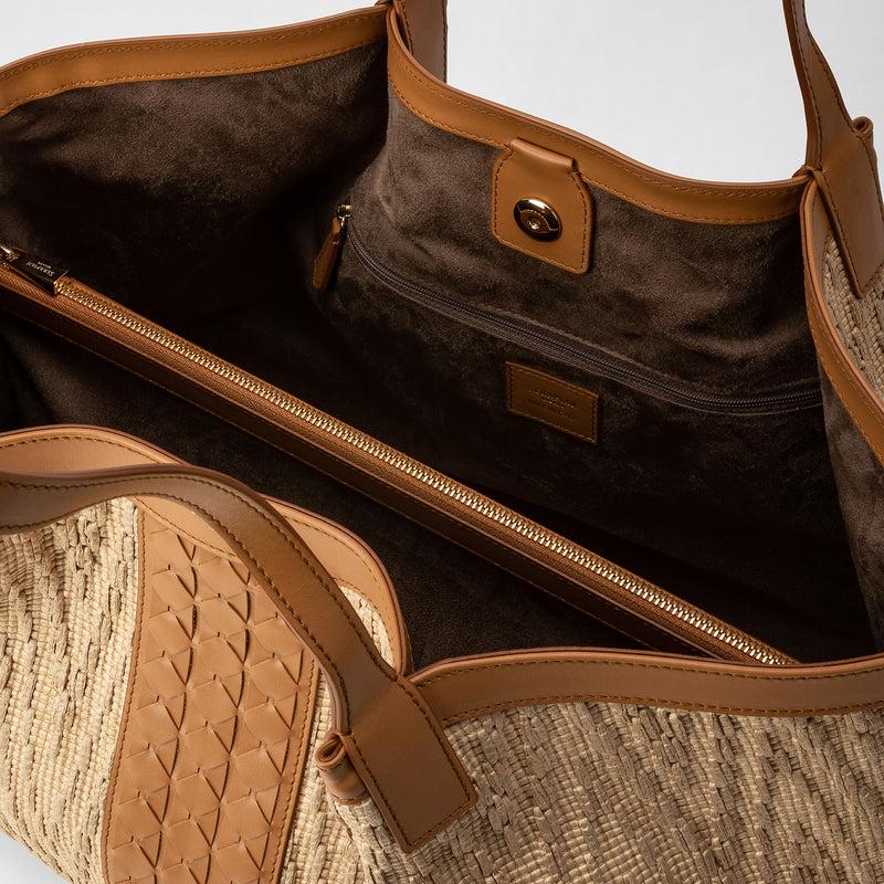 Serapian TOTE BAG SECRET IN RAFIA E PELLE SETA