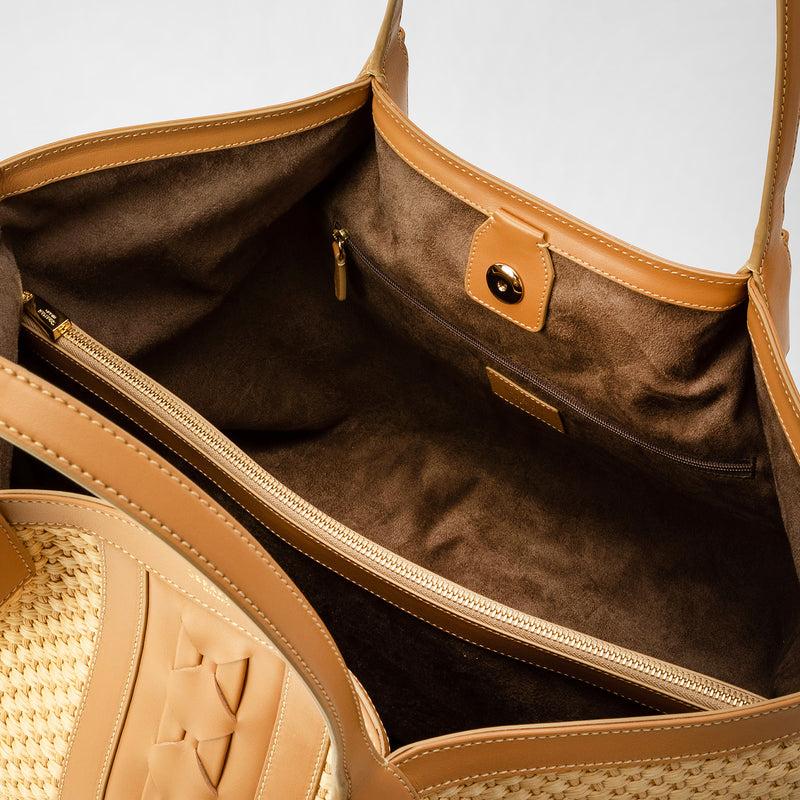 Serapian TOTE BAG SECRET IN RAFIA E PELLE SETA