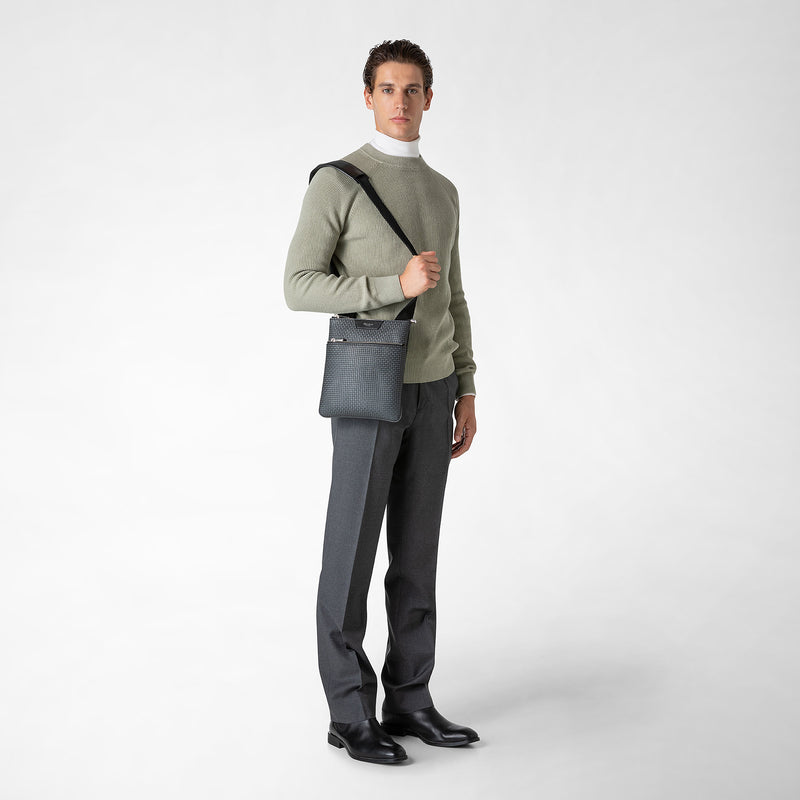 Serapian Tracolla piatta in stepan asfalto-nero