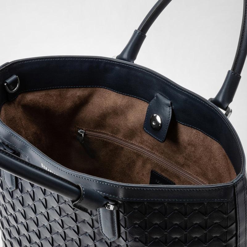 Serapian Vertical Tote Bag In Mosaico Navy Blue