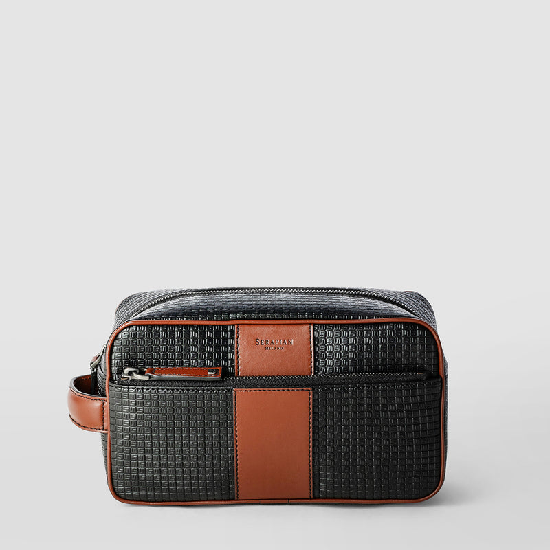 Serapian Washbag in stepan 72 black-cuoio