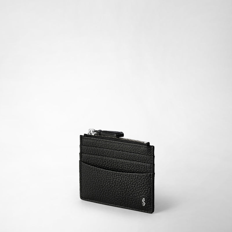 Serapian Zip Card Case In Cachemire Leather Black