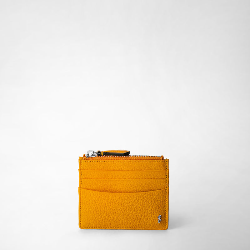 Serapian Zip card case in cachemire leather ochre