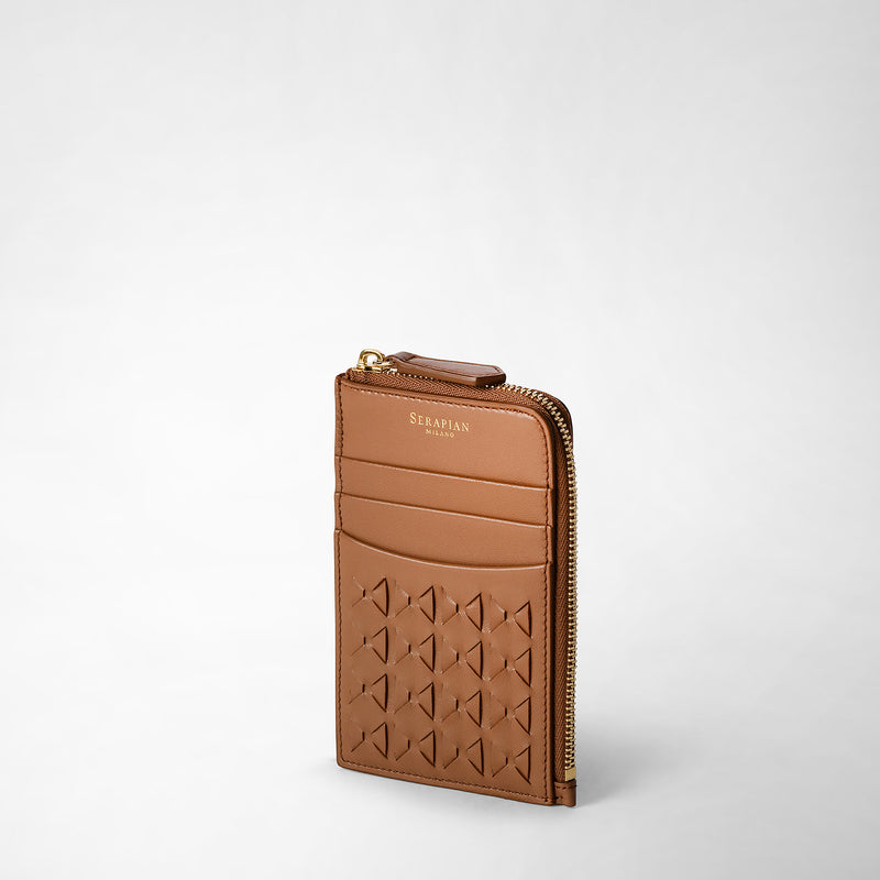 Serapian Zip Card Case In Mosaico Tan
