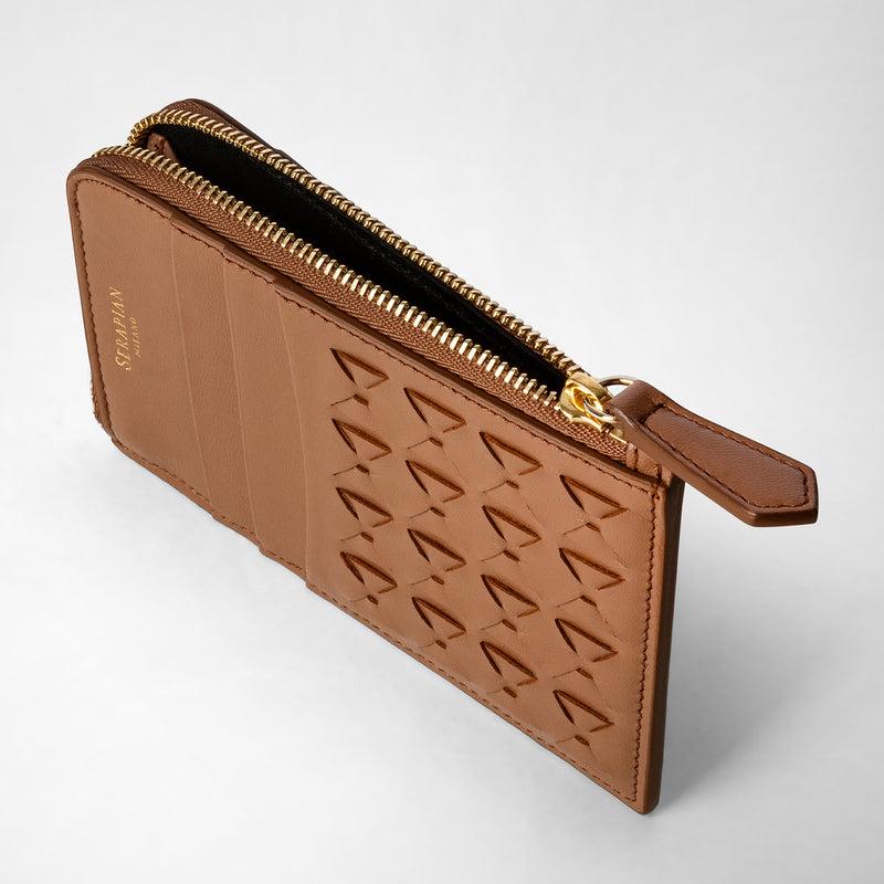 Serapian Zip Card Case In Mosaico Tan