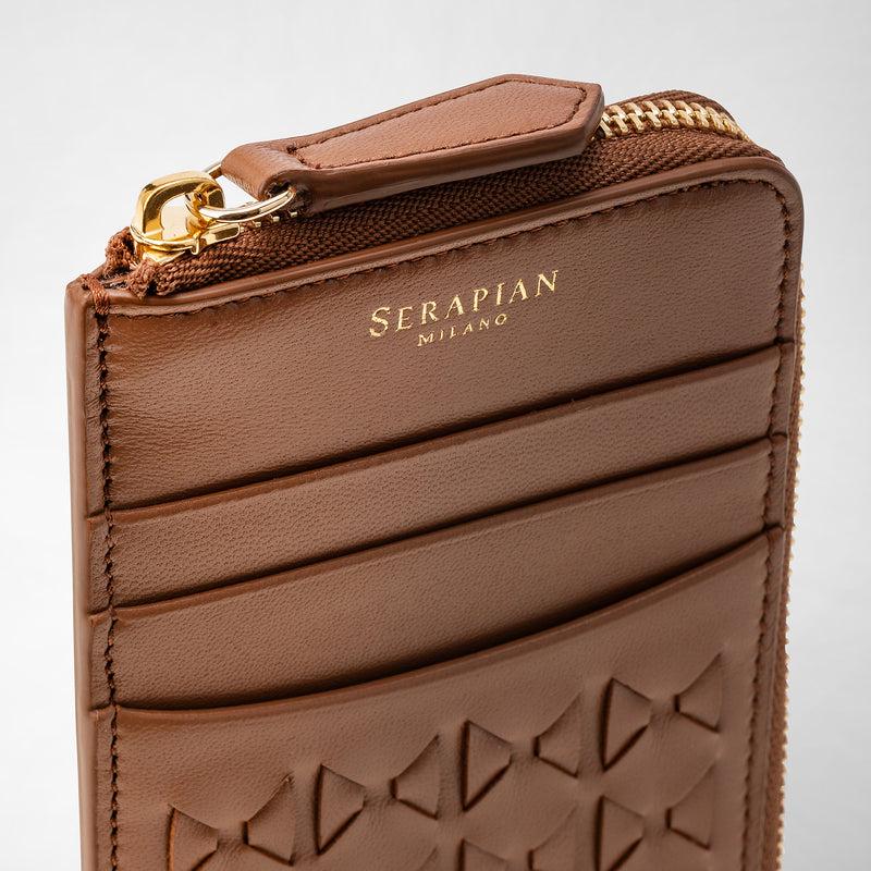 Serapian Zip Card Case In Mosaico Tan
