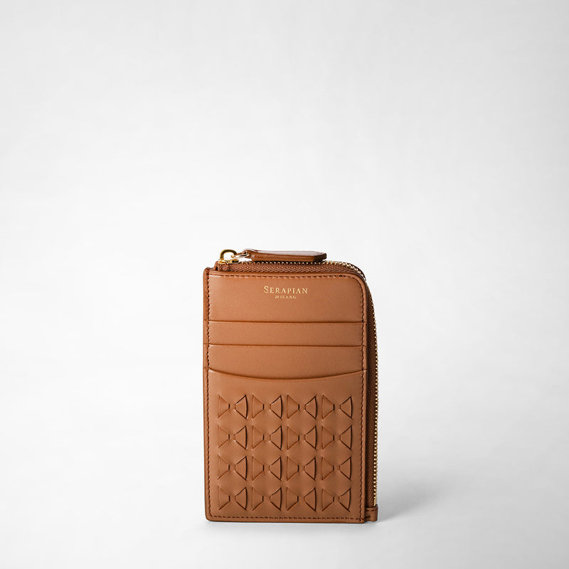 Serapian Zip card case in mosaico tan