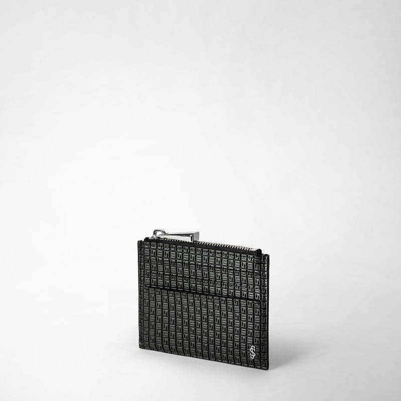 Serapian Zip Card Case In Stepan Asphalt Black