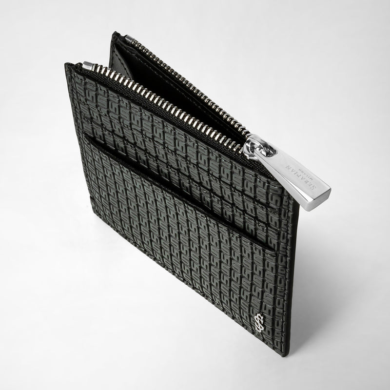 Serapian Zip Card Case In Stepan Asphalt Black