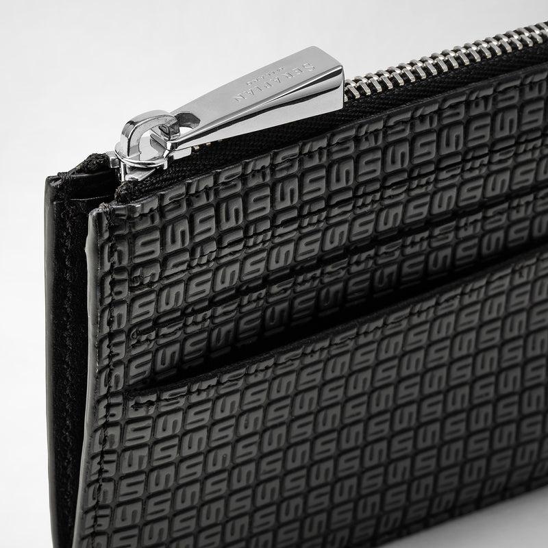 Serapian Zip Card Case In Stepan Asphalt Black