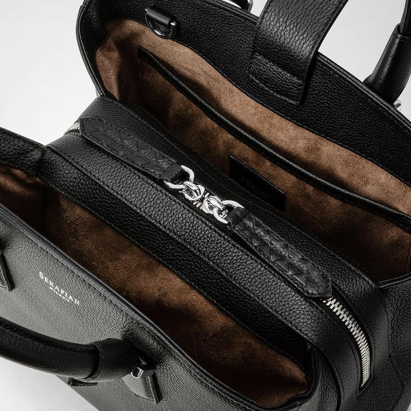 Serapian Small Luna Handbag In Rugiada Leather Black