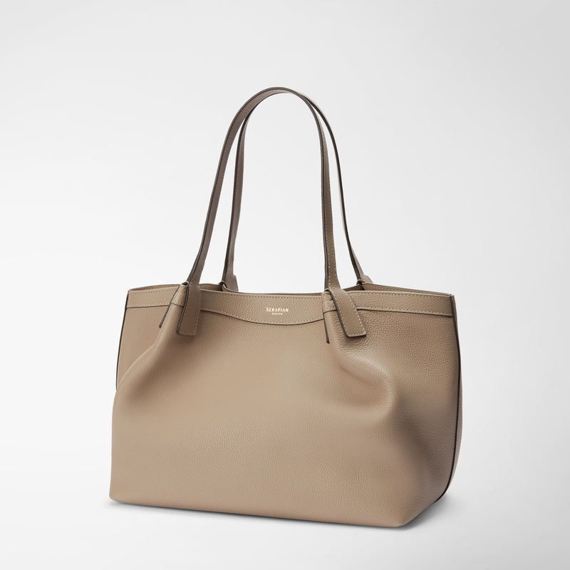Serapian Small Secret Tote Bag In Rugiada Leather Sahara