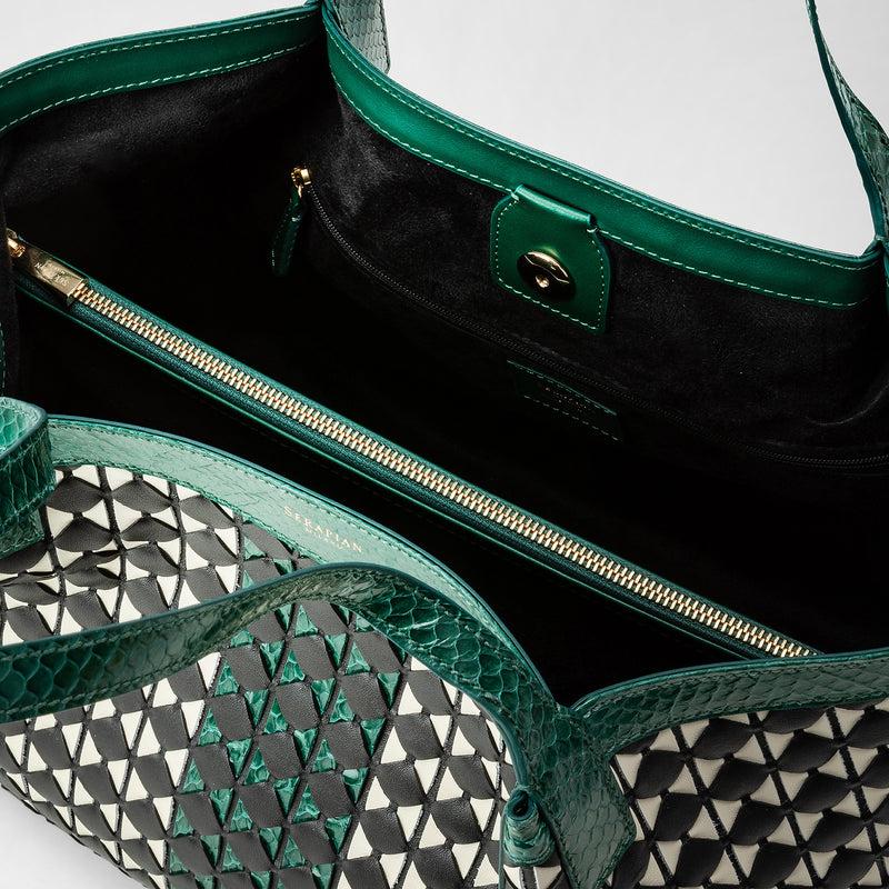Serapian Small Secret Tote Bag Mosaico Elaphe Black-emerald