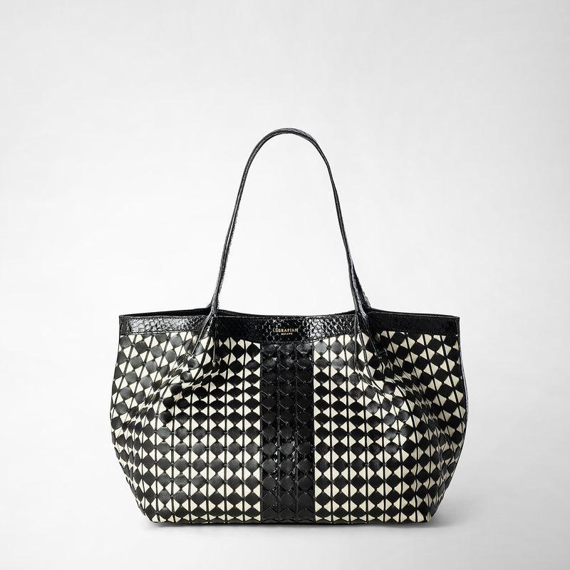 Serapian Small Secret Tote Bag Mosaico Elaphe Black- Off White