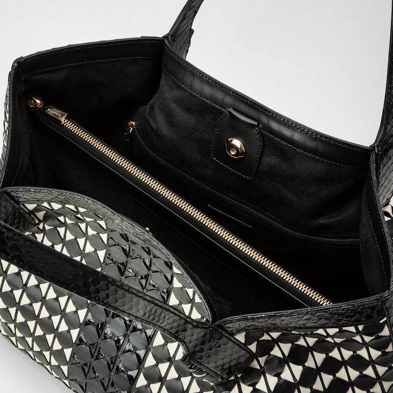 Serapian Small Secret Tote Bag Mosaico Elaphe Black- Off White