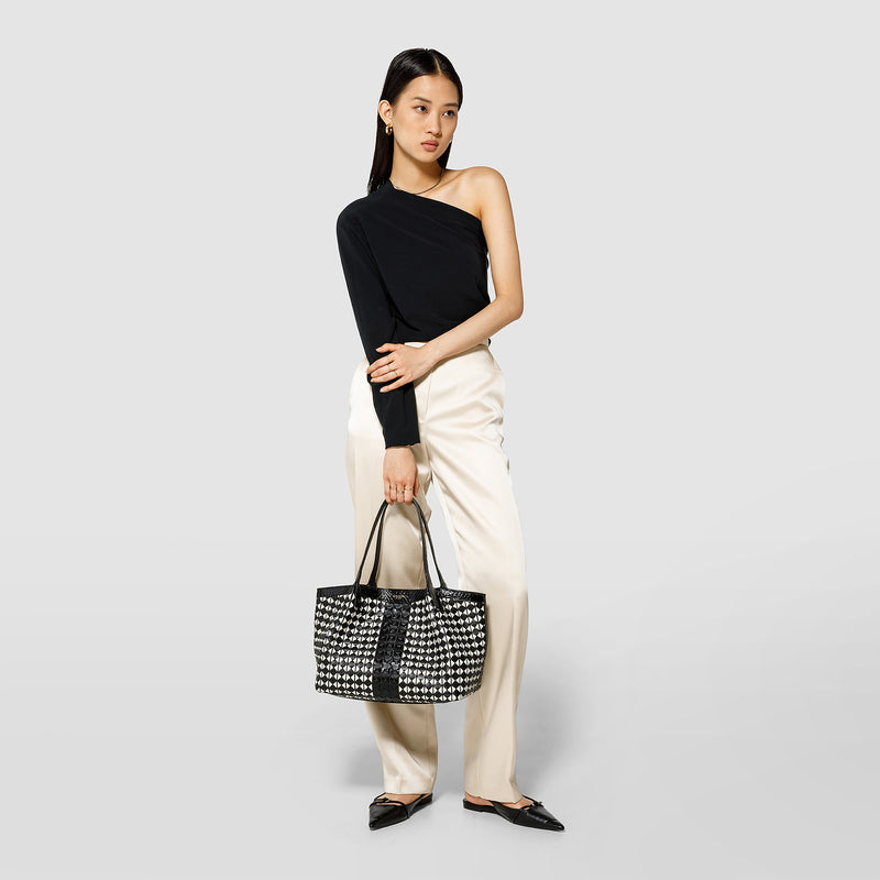 Serapian Small secret tote bag mosaico elaphe black- off white