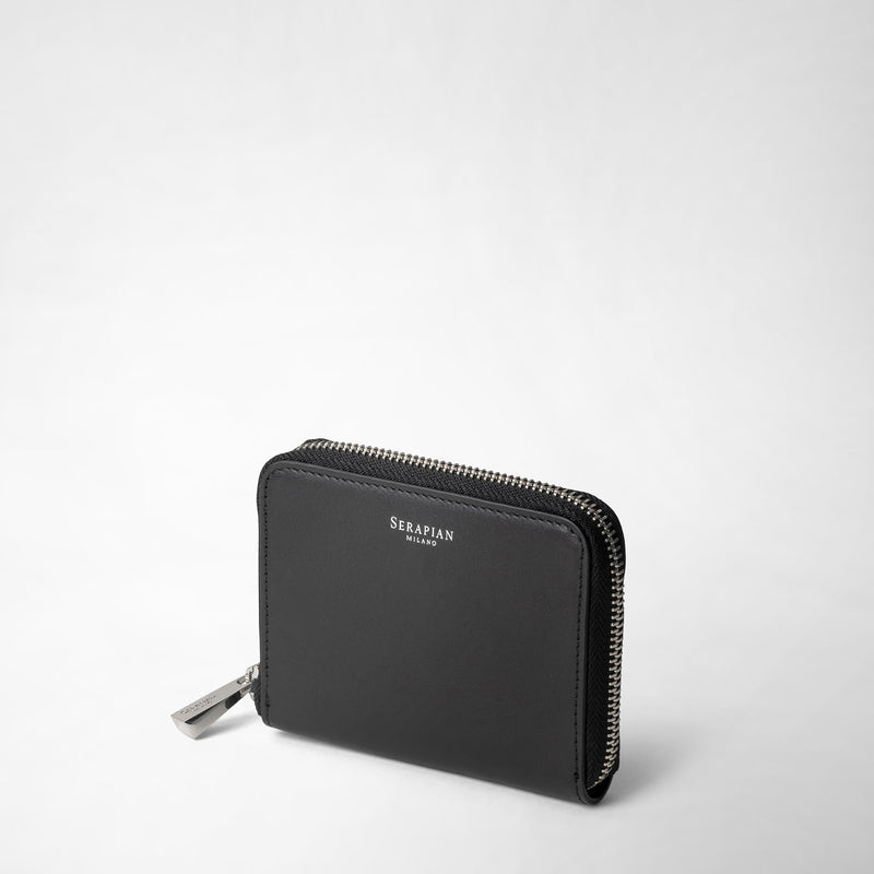 Serapian Small Zip-around Wallet In Seta Leather Black