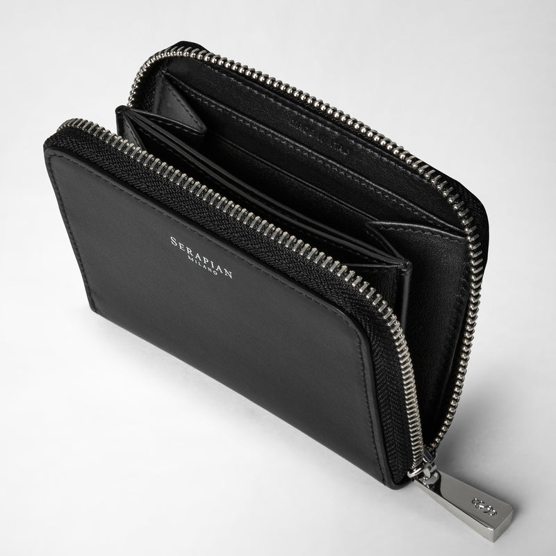 Serapian Small Zip-around Wallet In Seta Leather Black