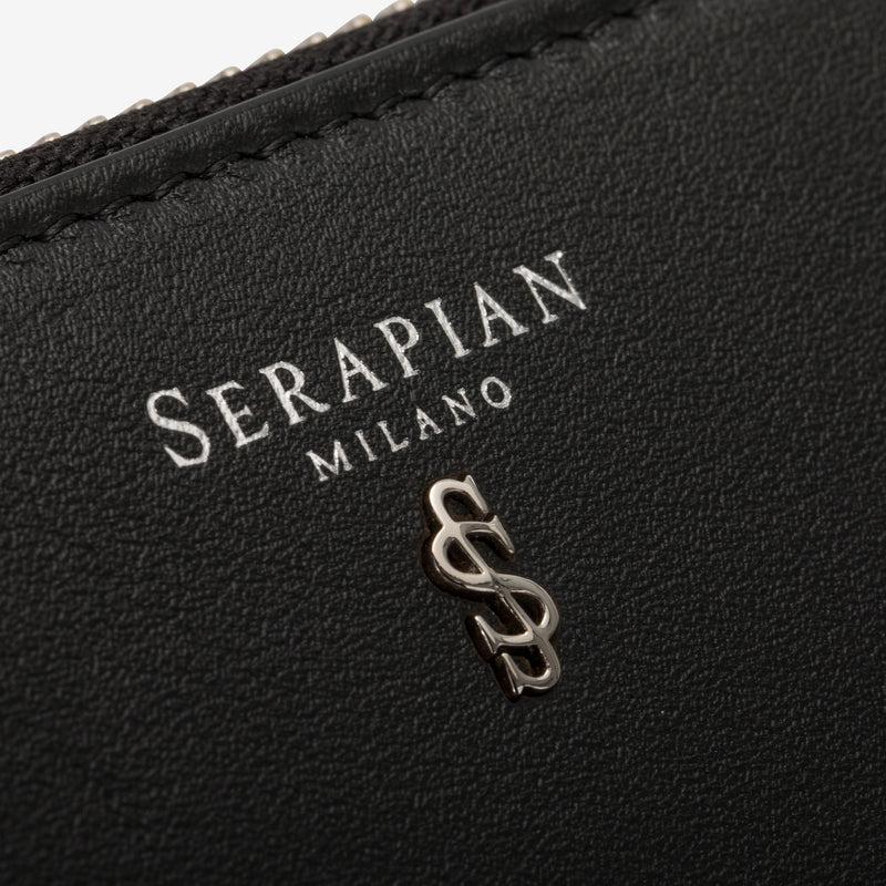 Serapian Small Zip-around Wallet In Seta Leather Black