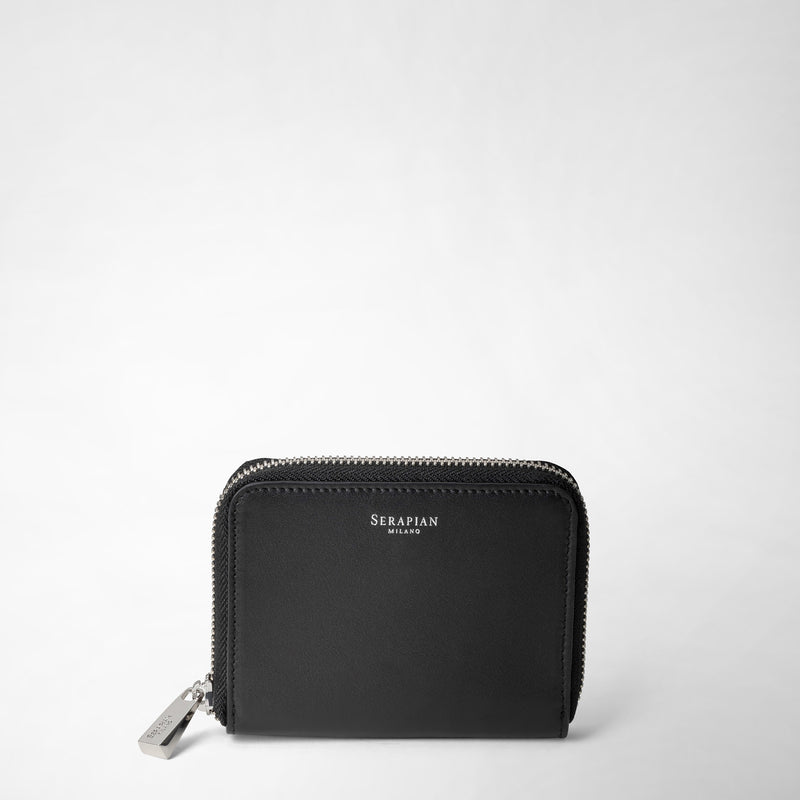 Serapian Small zip-around wallet in seta leather black