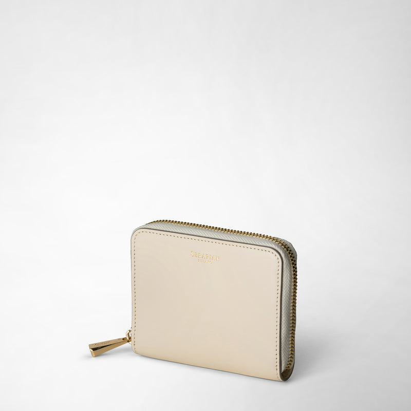 Serapian Small Zip-around Wallet In Seta Leather Cream