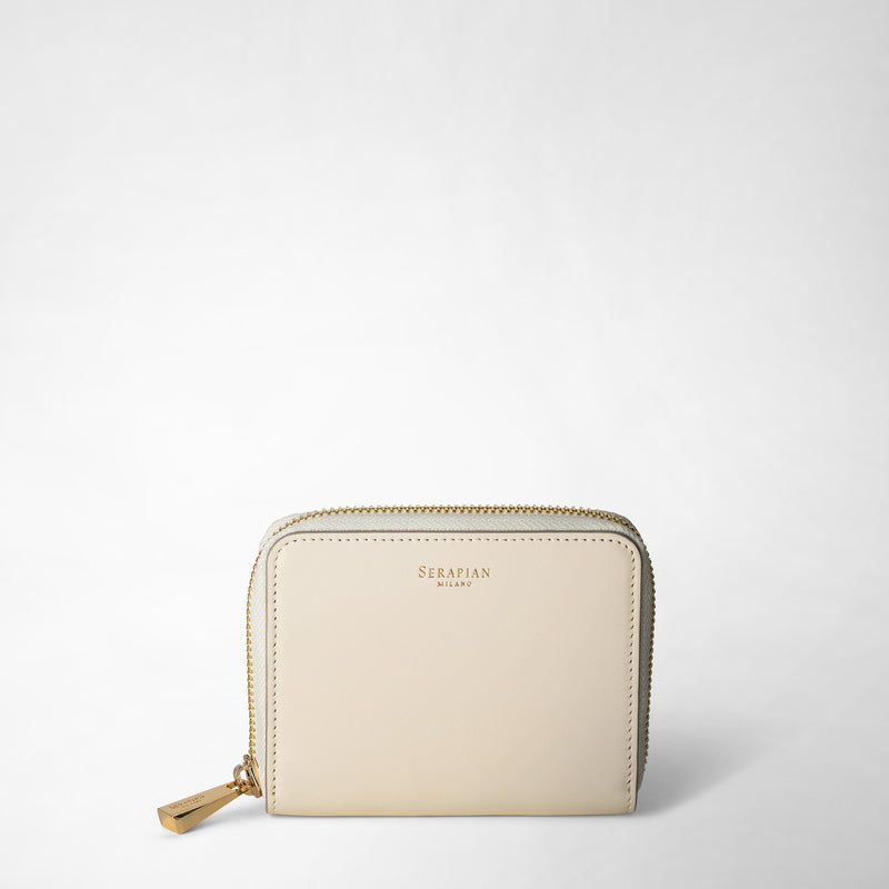 Serapian Small zip-around wallet in seta leather cream