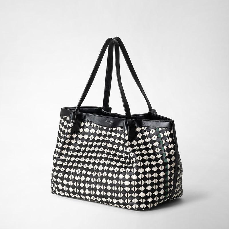 Serapian Tote Bag Secret Piccola In Mosaico Nero-panna