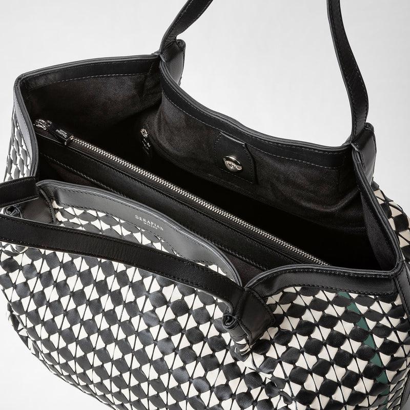Serapian Tote Bag Secret Piccola In Mosaico Nero-panna