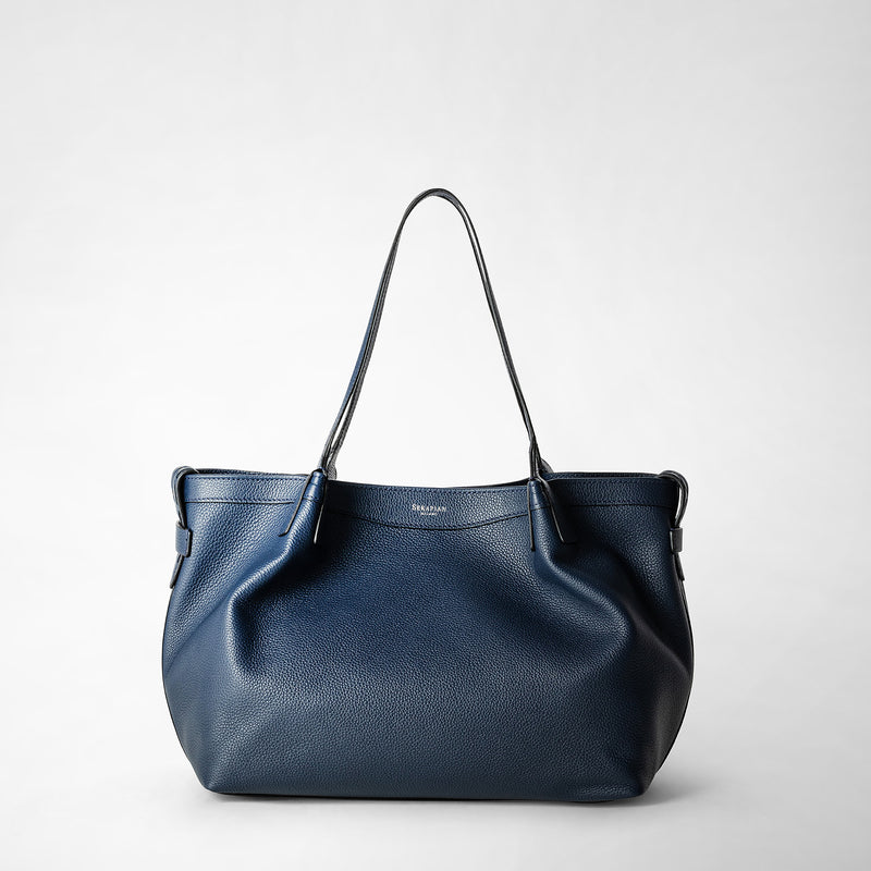 Serapian Tote Bag Secret Piccola In Pelle Rugiada Blu Navy