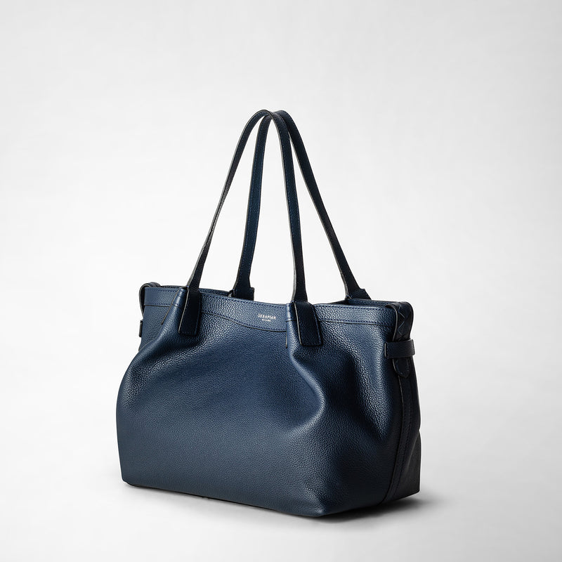 Serapian Tote Bag Secret Piccola In Pelle Rugiada Blu Navy