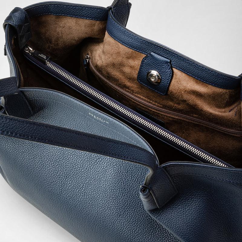 Serapian Tote Bag Secret Piccola In Pelle Rugiada Blu Navy
