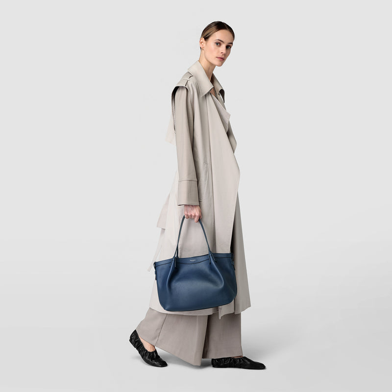 Serapian Tote bag secret piccola in pelle rugiada blu navy