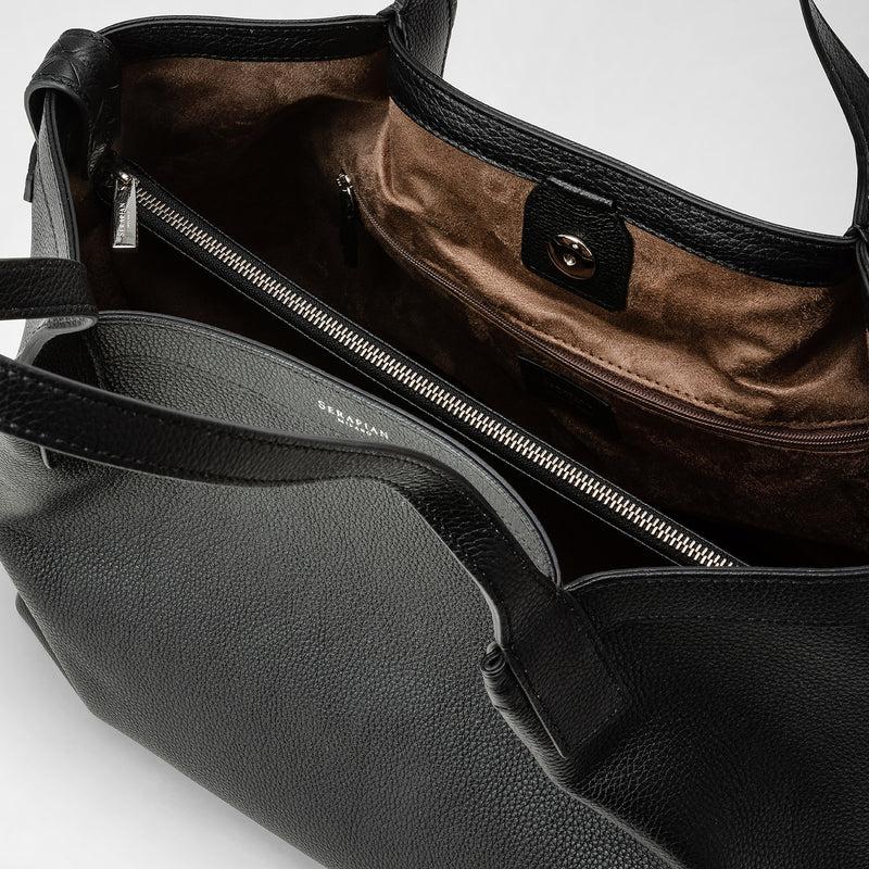 Serapian Tote Bag Secret Piccola In Pelle Rugiada Nero
