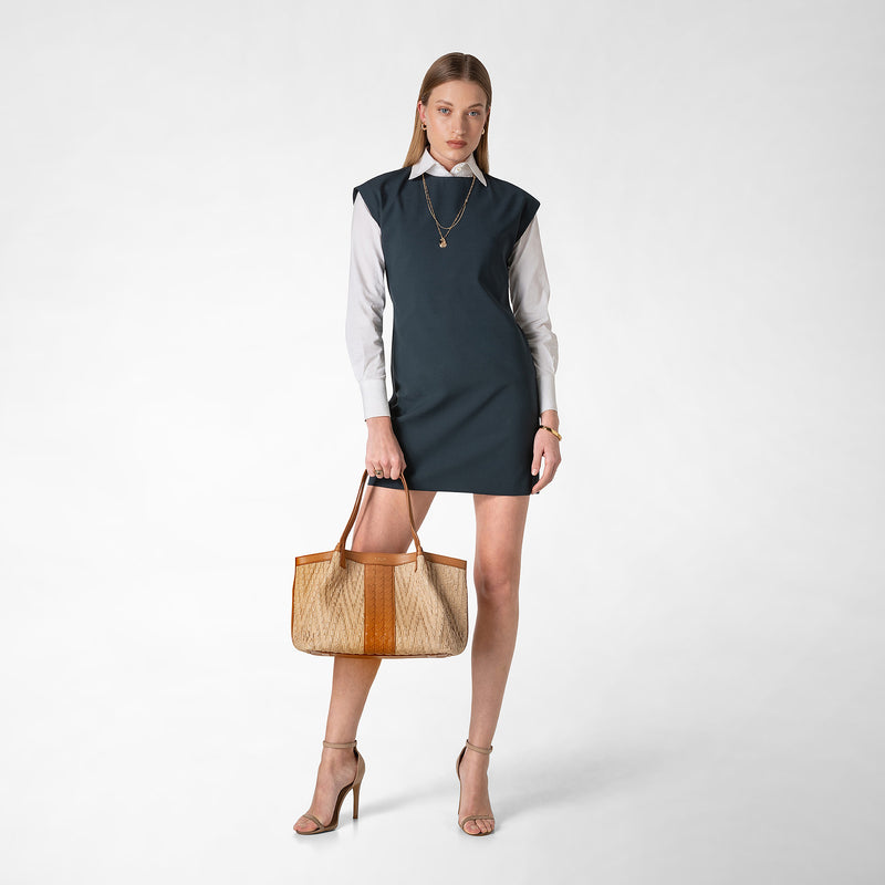 Serapian Tote bag secret piccola in rafia e pelle seta