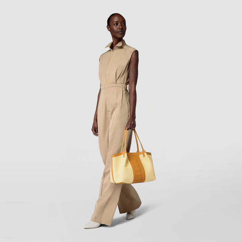 Serapian TOTE BAG SECRET PICCOLA IN RAFIA E PELLE SETA