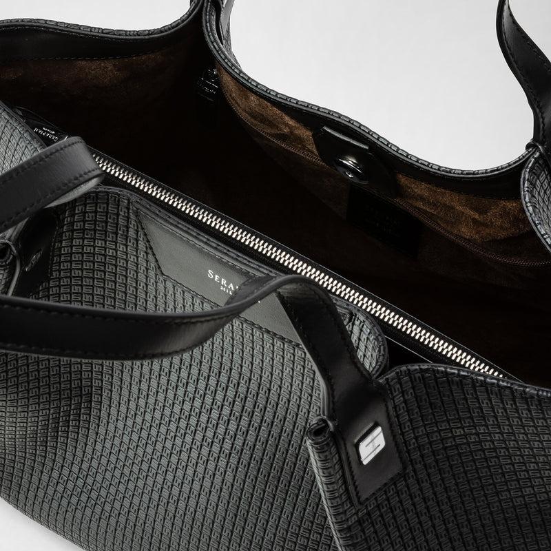 Serapian Tote Bag Secret Piccola In Stepan Asfalto-nero