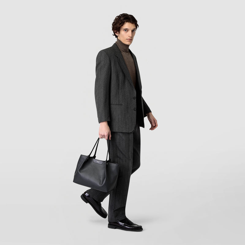 Serapian Tote bag secret piccola in stepan asfalto-nero