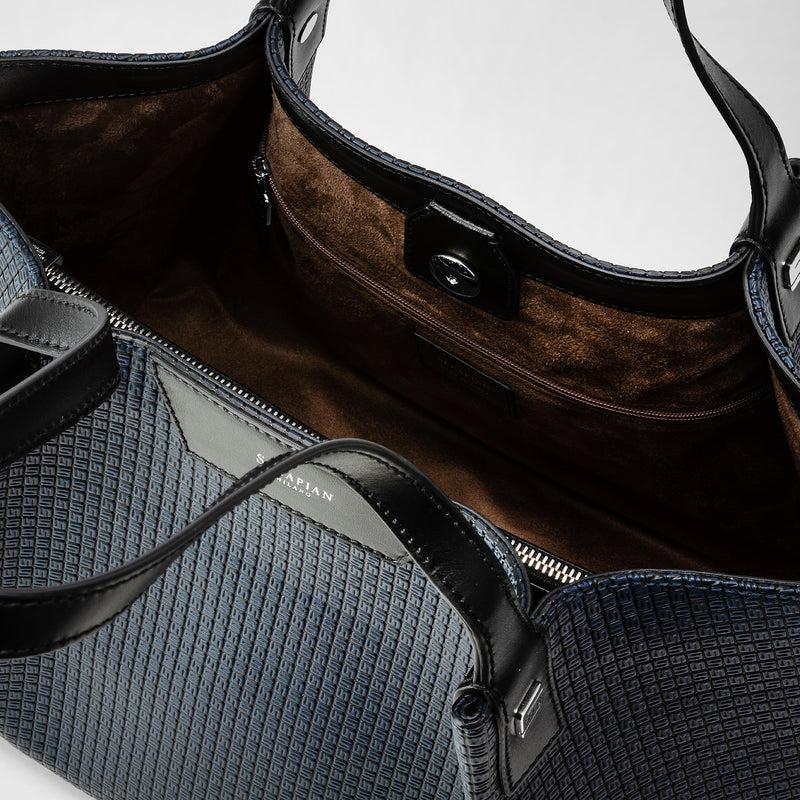 Serapian Tote Bag Secret Piccola In Stepan Blu Oceano-nero