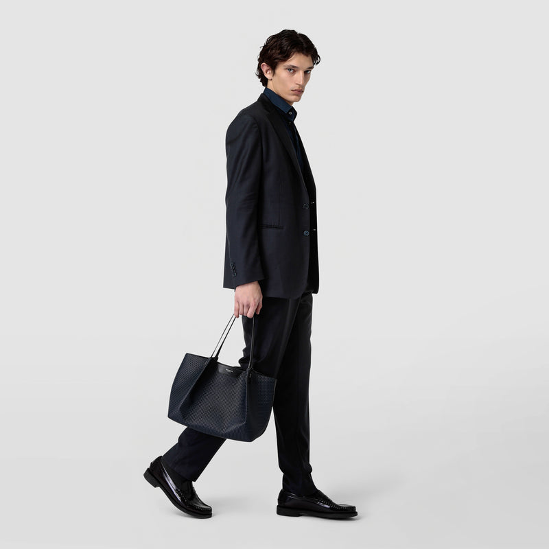 Serapian Tote bag secret piccola in stepan blu oceano-nero