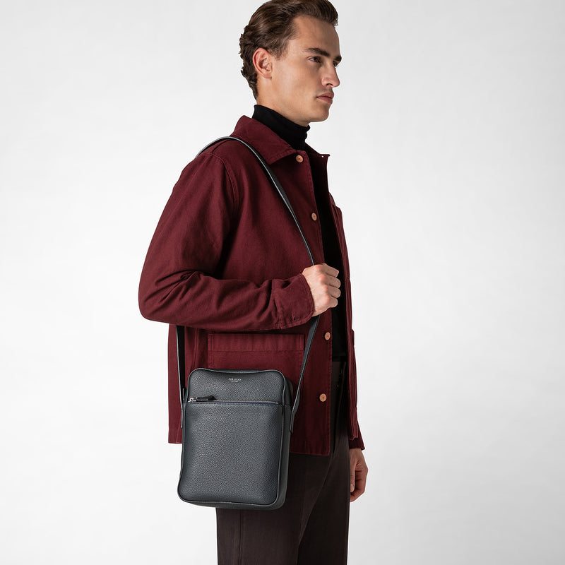 Serapian Tracolla north south in pelle cachemire blu navy