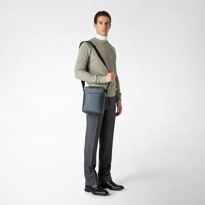 Serapian Tracolla north south in pelle evoluzione blu navy