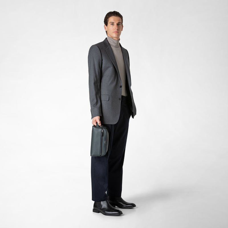 Serapian Trousse bagno doppia zip in pelle cachemire blu navy